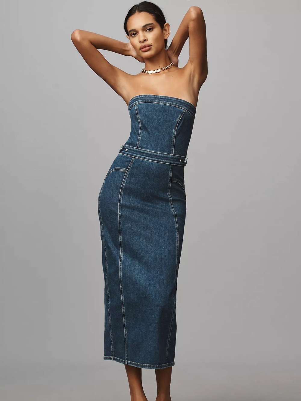 Good American Denim Midi Strapless Dress